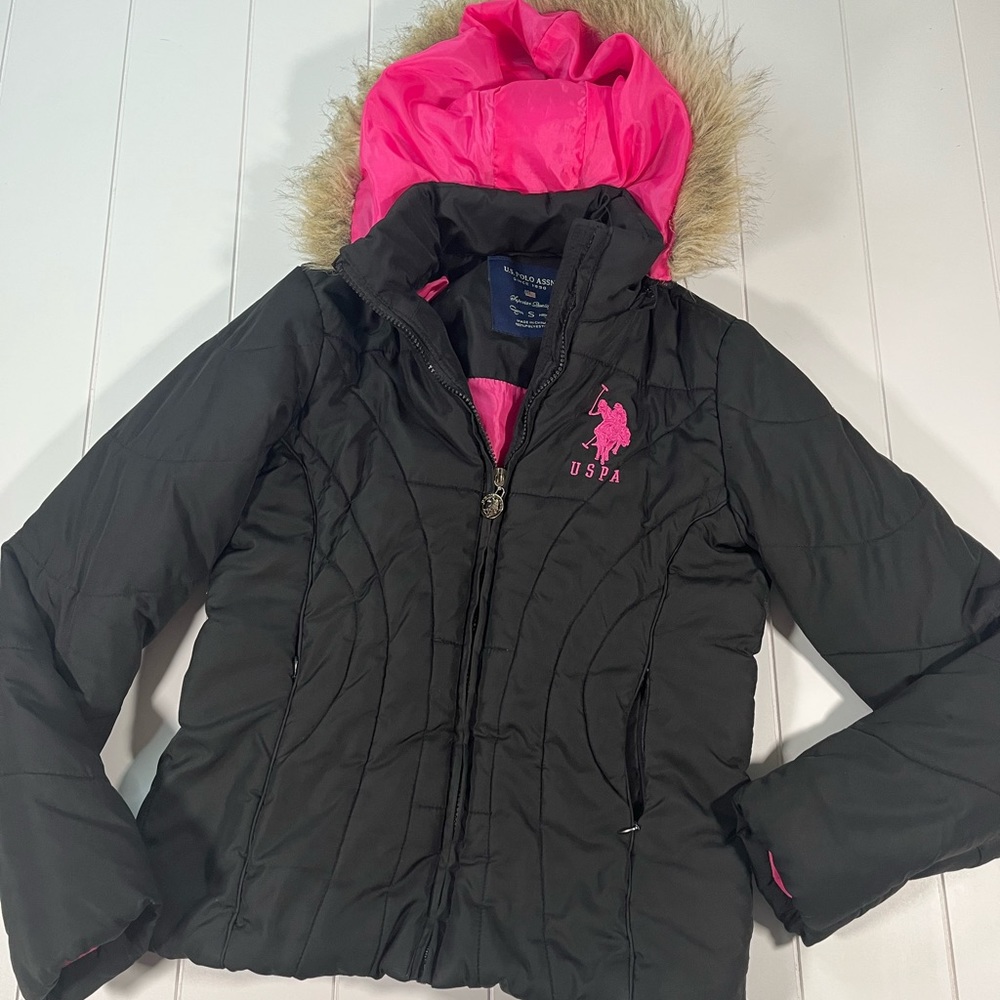U.S. Polo Assn Puffer Hooded Black Coat women’s Small